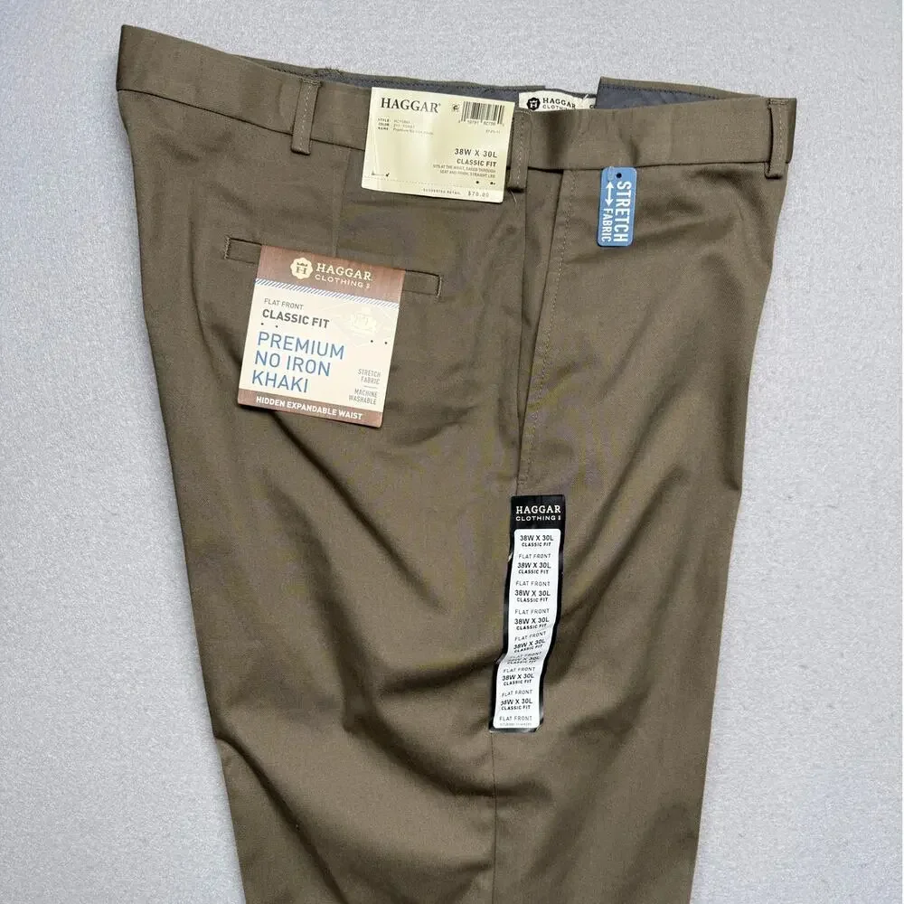 Haggar Premium Men's Classic-Fit No-Iron Khaki, Toast 38x30 $70